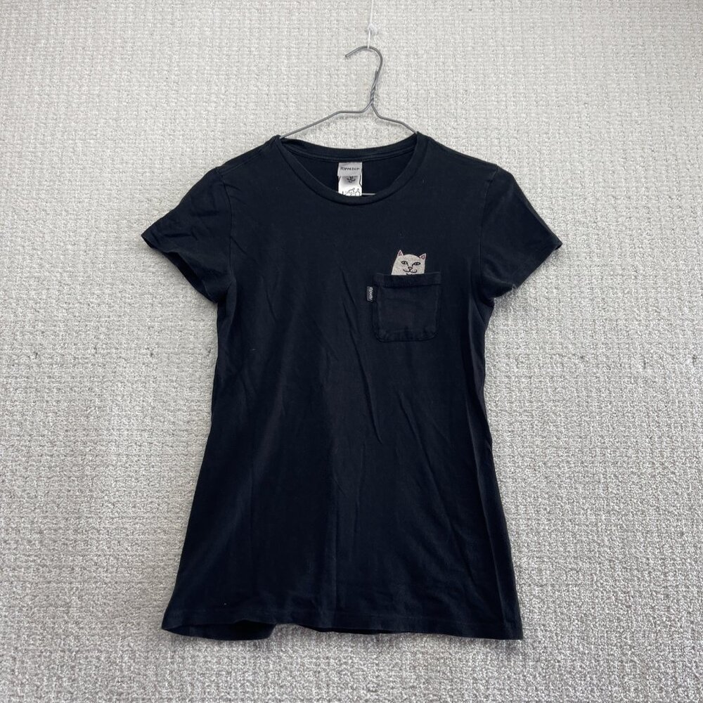 RIPNDIP Women's Cat Pocket T-Shirt Black Wom Sz S Bodycon Skater Surfer Y2K